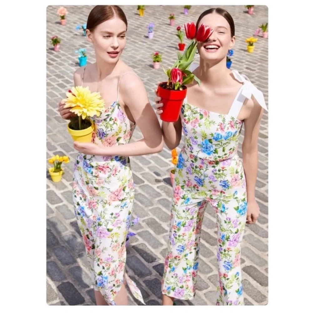 NWT Alice + Olivia Gardenia Floral Harmony Midi Slip Dress